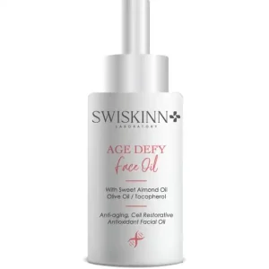 Swiskinn Age Defy Face Oil with sweet almond oil and tocopherol for anti-aging cell restorative skincare
