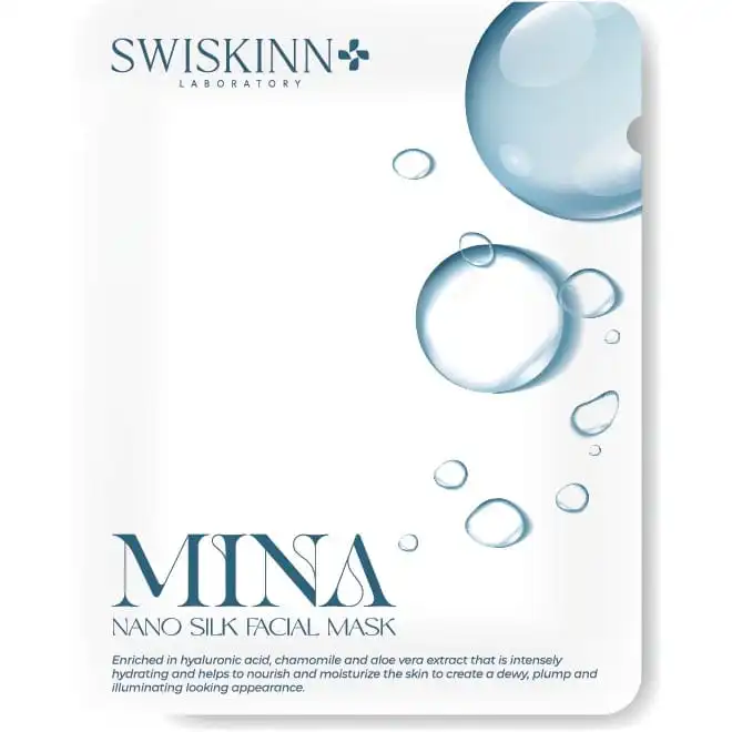 MINA Nano Silk Facial Mask Swiskinn Mina Nano Silk Facial Mask enriched with hyaluronic acid and chamomile for hydrating skincare