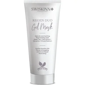 Swiskinn Regen Duo Gel Mask tube with green tea and okra extract for soothing sensitive skin regeneration
