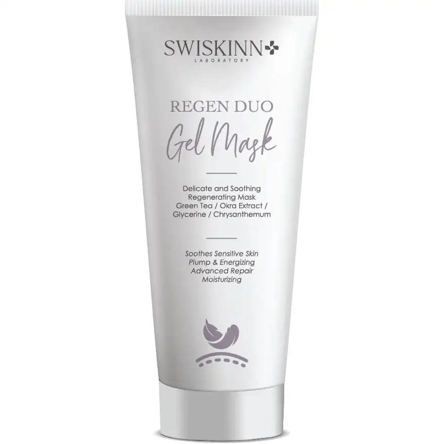 Regen Duo Gel Mask Swiskinn Regen Duo Gel Mask tube with green tea and okra extract for soothing sensitive skin regeneration